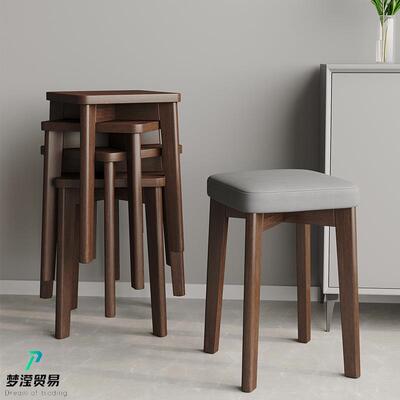 实客木凳子软包餐椅家用板现代简约餐桌LN/ScNK2椅子凳小厅可叠放