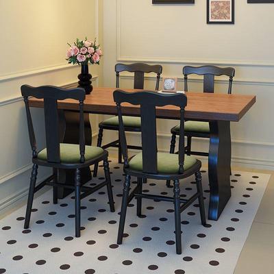 法式复餐古风实木桌椅书桌组合白蜡古木家用户型长方形小条-形饭