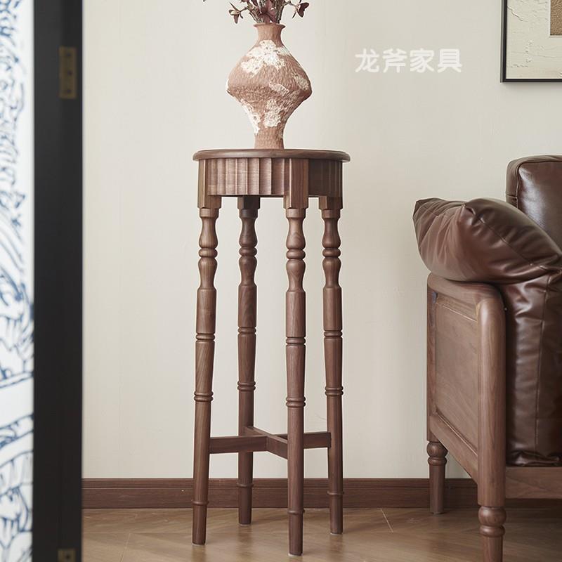 GWC美复古风室内架全客北厅花黑胡桃台木几实木架美式花盆景架阳