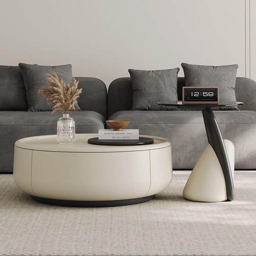 寂侘奶KBO油风罗纳几客厅家用小户型实木圆形桌2024茶新茶款高端