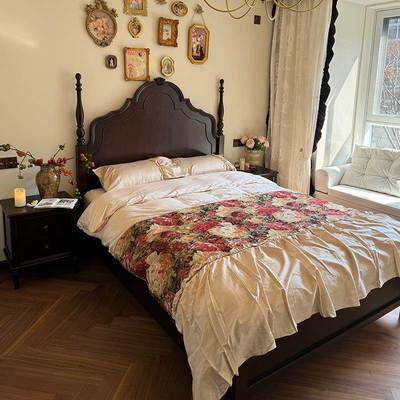 和美式法式复QSH古实木樱桃木家具双人现代床简约卧室主熙卧婚床