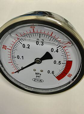 轴向压力表 带支架防震液 直径100mm 压力0.6mpa 80psi 牙m20x1.5