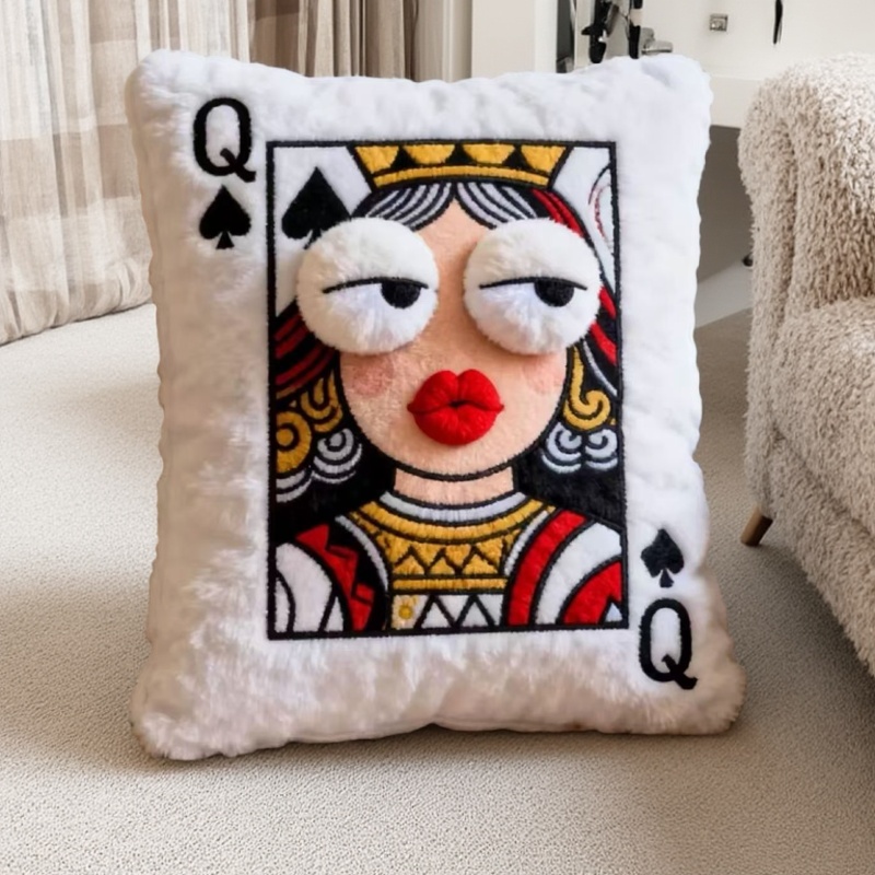 卡通风扑克牌女王毛绒抱枕