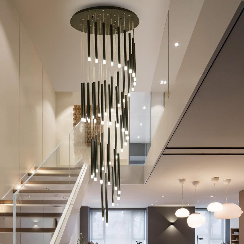 旋转楼梯长吊灯 现代简约大气led客厅创意个性别墅复式楼梯间灯具