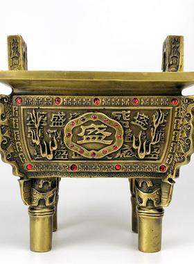 铜器铜鼎黄铜鼎摆件大号黄铜盛鼎办公室家居装饰工艺品