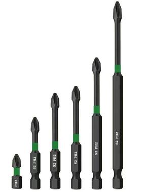 6PCS十字绿环冲击批头套装S2 PH2强磁黑色高硬度螺丝批头 跨境