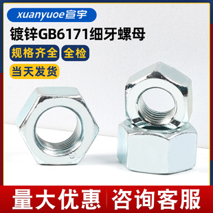 8级国标GB6171镀锌细牙六角螺母碳钢蓝白锌M8M10M12M16M20M24 M64