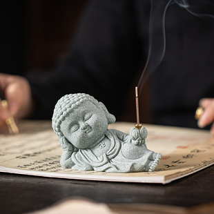 青砂文创可爱线香插茶宠创意卧佛莲花香插青砂石装饰家居桌面摆件