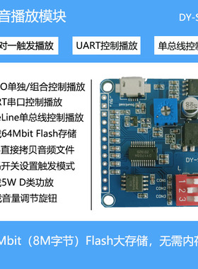 MP3语音播放模块一对一触发串口控制播放USB下载8M存储DY-SV8F