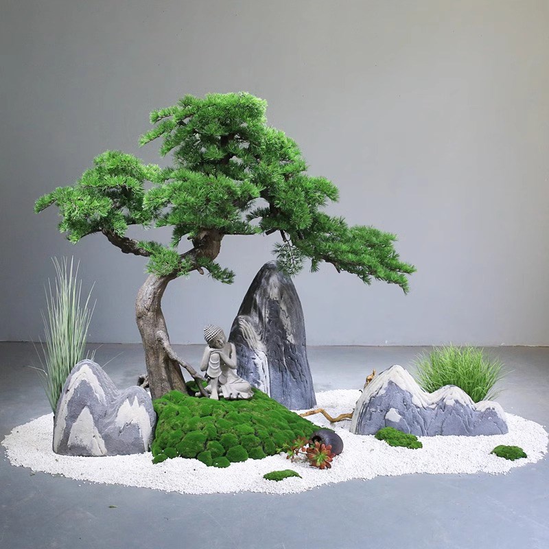 仿真迎客松松树绿植景观室内橱窗办公室装饰酒店会所中式摆件造景