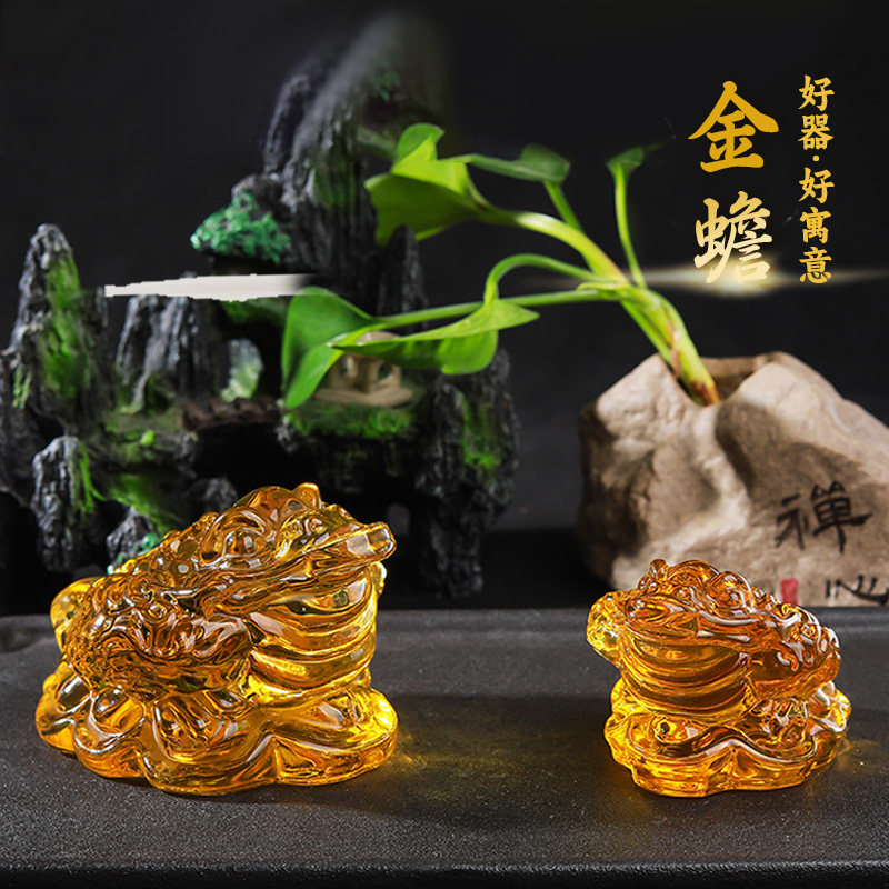 金蟾水晶琉璃摆件七彩色客厅家居办公室招财装饰开业礼品小吉祥物