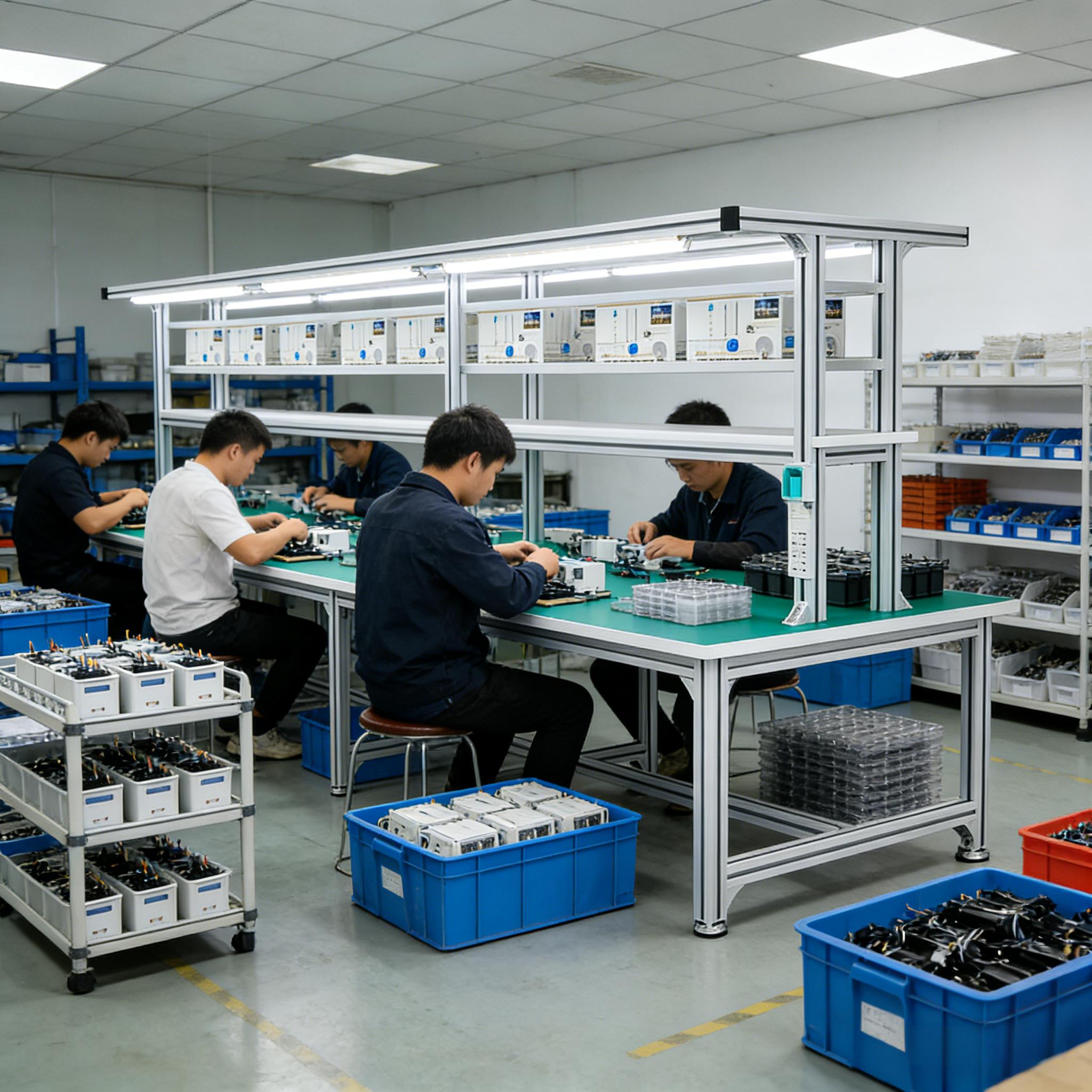 铝型材铝合金防静电工作台工厂车间装配组装质检带灯检验打包桌子