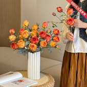 仿真高档花玫瑰仿真花假花干花花束客厅摆设客厅餐桌装 饰花艺摆件