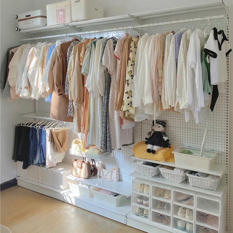 2米2高加宽板面五金衣帽间少女衣柜衣帽出租房屋简易货架衣架储物
