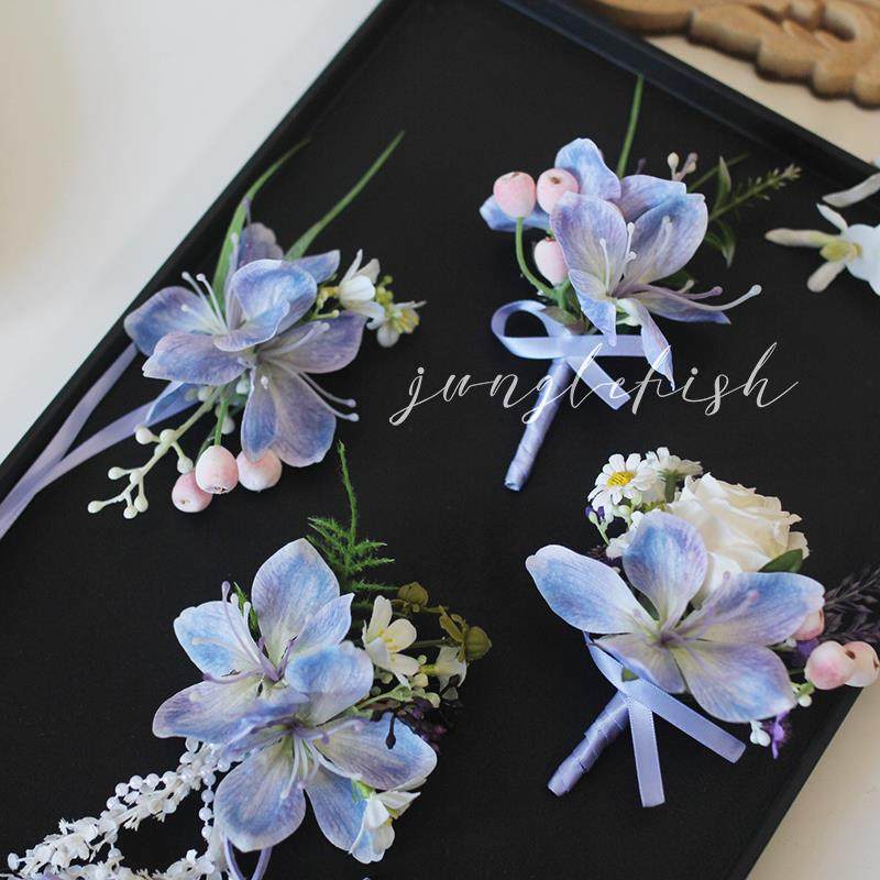 蓝紫色春日山野胸花森系花朵粉色蓝色会议开 业高端结婚婚礼