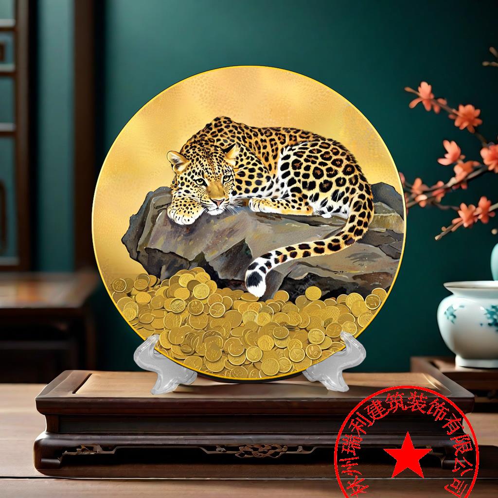 优质客厅中式圆形山水画摆件玄关办公室装饰圆盘摆台书架乔迁礼物