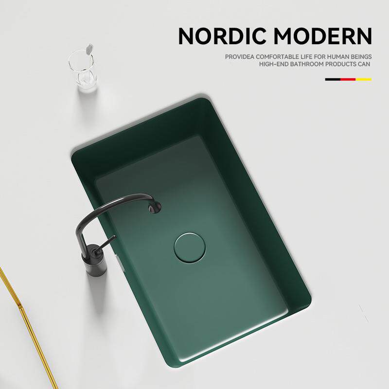 哑光绿平底大容量嵌入式台下盆陶瓷洗脸盆洗手盆面盆阳台家用