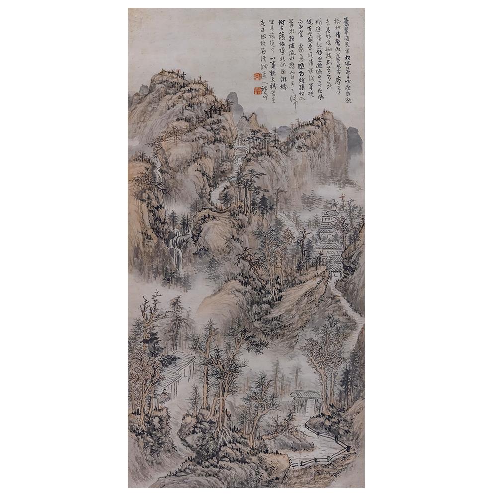 清 髡残 苍翠凌天图临摹画稿 微喷打印清四赠山水画原大底稿画心