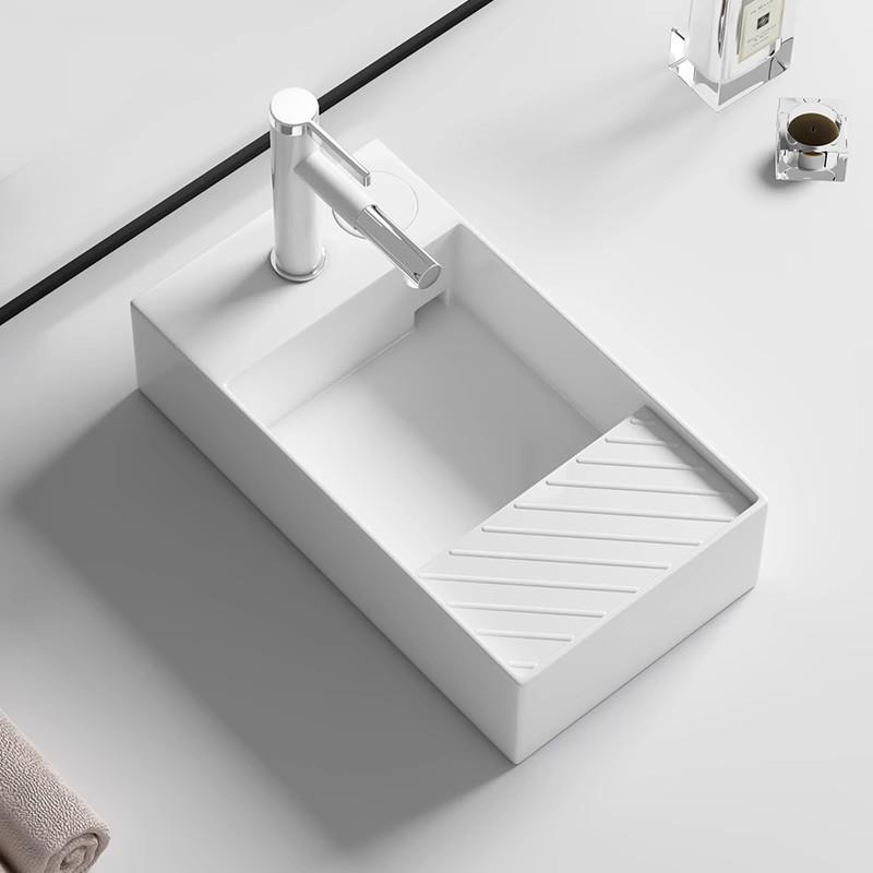 家用台控台上盆窄长型小尺寸卫生间极窄小号台盆侧下水洗手盆