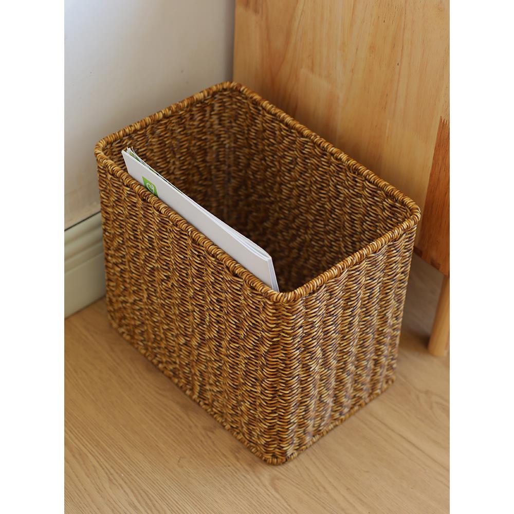 书架格纹橱柜编织收纳篮彷藤橱柜杂物组织收纳篮家庭书和报纸杂志