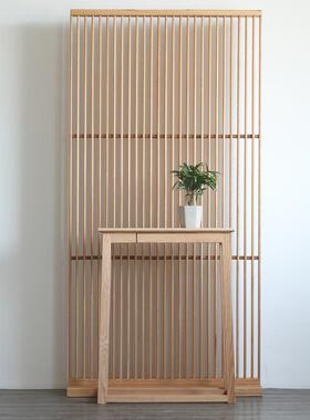 舍间/原木屏风 北欧实木移动客厅玄关日式橡木镂空隔断家用新中式