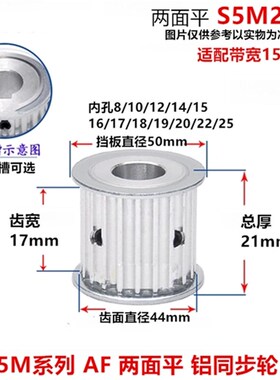 齿宽17 AF 两面平 铝 同步轮 S5M28齿 选孔8-25 皮带轮 外径44mm