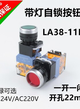 LA38-11DS平头带灯自锁24V 220V启动停止按钮电源开关红绿孔22MM