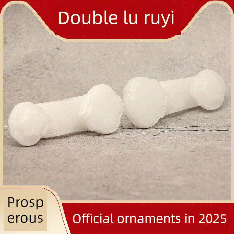 翔安馆双鹿如意石雕饰品2025蛇年中宫迎新吉祥物路径护身符饰品对
