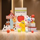 tagi风极简多巴胺彩色卡通宝宝宴一周岁生日派对气球装 饰kt板儿童