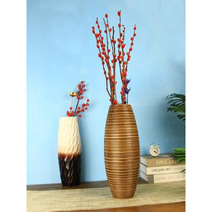 桌面干花实木花瓶中式客厅茶室摆件覆古禅意木质花束插花装饰花器