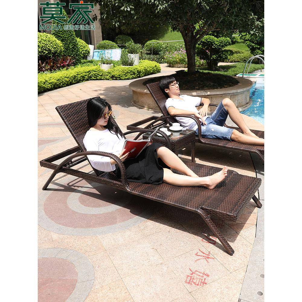 莫家户外躺椅藤椅别墅庭院游泳池沙滩椅露天露台阳台休闲藤编躺床