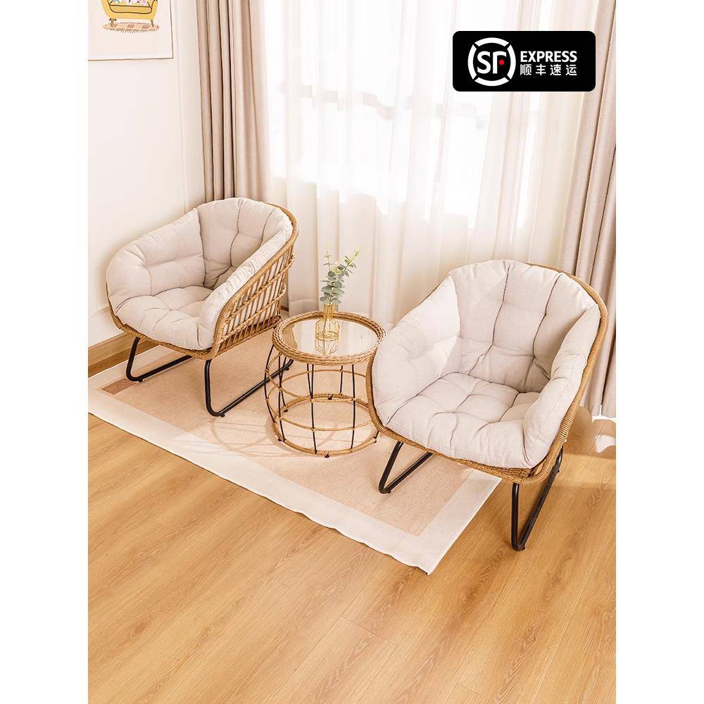 阳台休闲小桌椅藤编户外庭院茶桌一桌两椅组合客厅藤椅茶几三件套