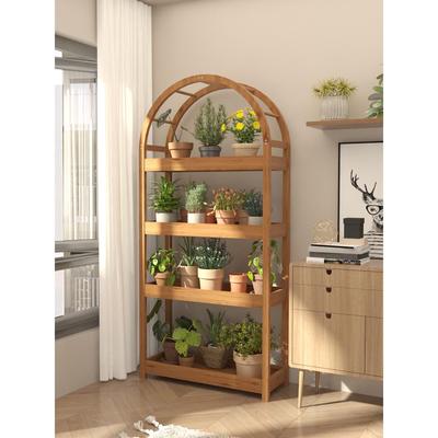 阳台花架层架落地式多肉架子置物架实木多层移动带轮植物架花盆架