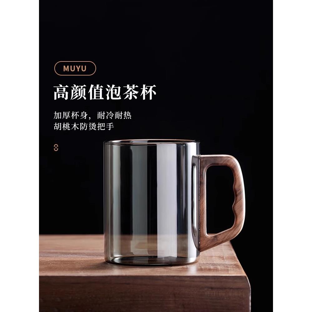 水杯玻璃杯带把手泡茶杯子绿茶杯专用男士办公室家用杯日式耐高温