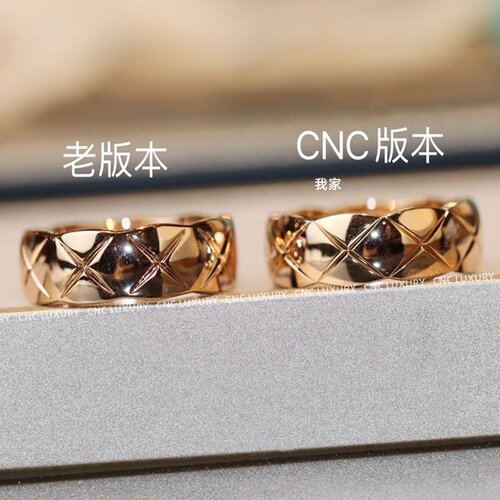 coco菱格纹戒指轻奢高级18K玫瑰金经典叠戴窄宽版925银小香风对戒