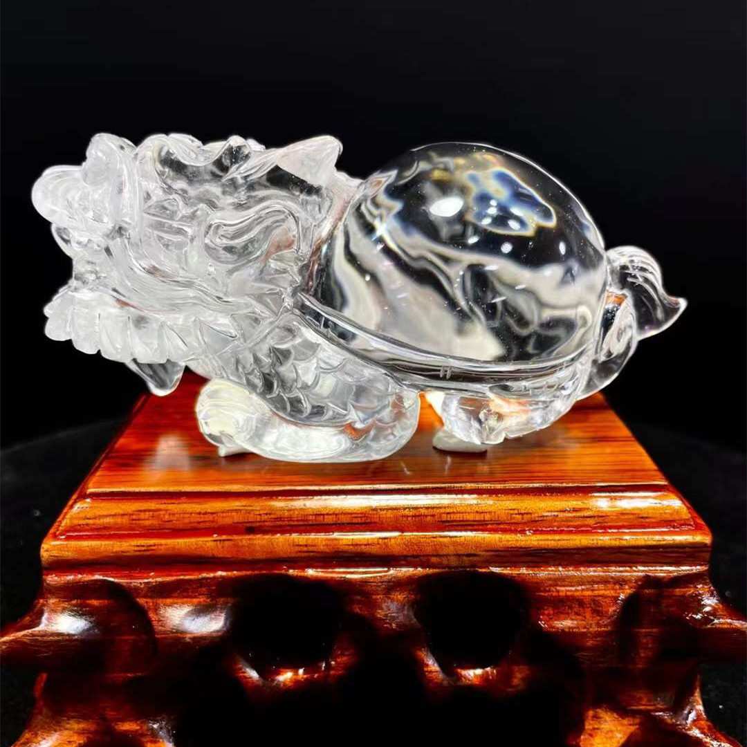 天然水晶白水晶龙龟雕刻龙龟貔貅 黄水晶发晶龙龟原石摆件