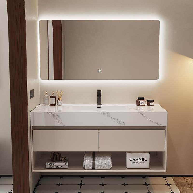 岩板无缝拼接陶瓷新款一体盆浴室柜组合卫生间洗手台洗脸池洗漱台