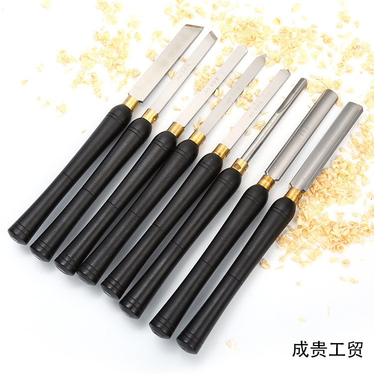 新款手持式木柄车木刀高速钢套装8件套木盒包装木工车刀木工工具