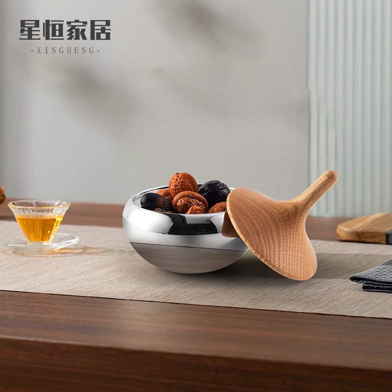 高档欧式不锈钢红橡木储物罐现代极简创意甘蓝洋葱抛光不锈钢摆件