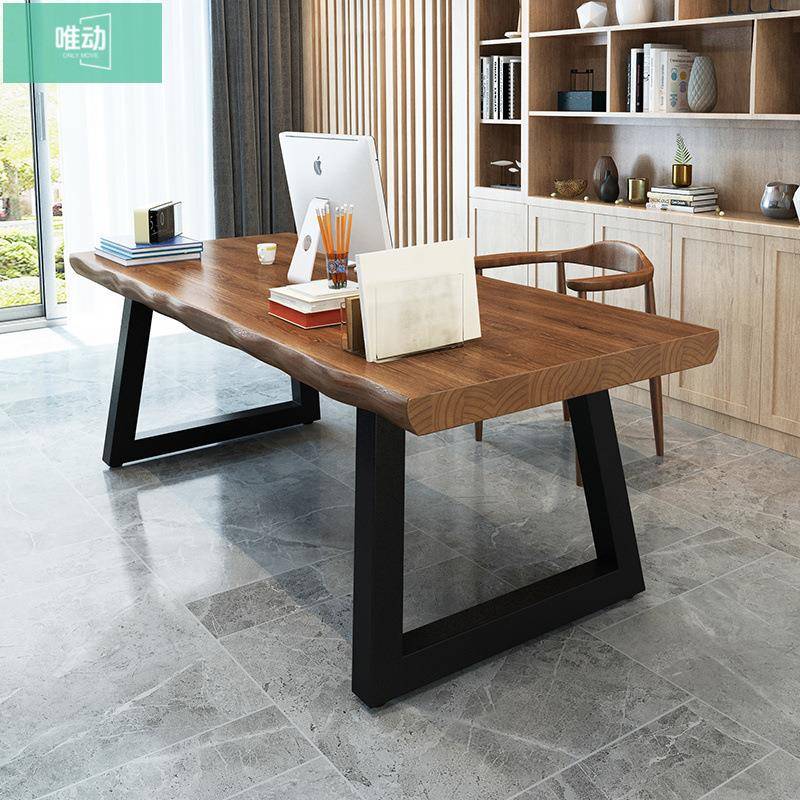 现代简约台式loft长桌电脑桌书桌桌子美式工业风实木办公桌写字桌