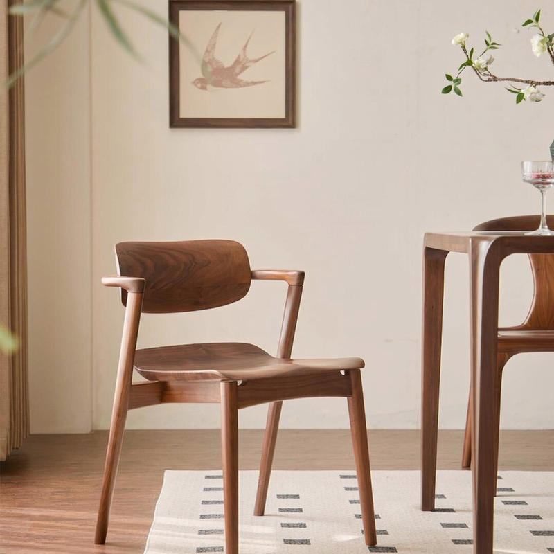 北美黑胡桃木实木餐椅白蜡木川上椅家用客厅书桌凳子靠背椅扶手椅