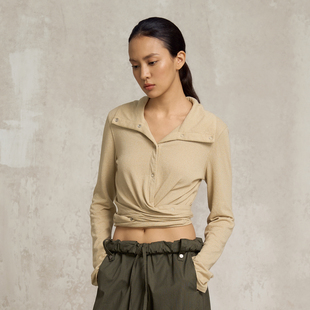 早秋长袖 V领交叉设计修身 上衣 肌理感大翻领针织衫 SoloForTwo