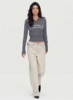 SoloForTwo 明线腰带设计白色休闲裤 进口软造型肌理直筒裤