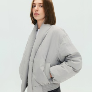 外套 夹克廓形收腰蓬松厚短款 SoloForTwo直领门襟灰色羽绒服 袍式