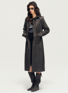 SoloForTwo 塑形刷蜡仿皮 重洗水做旧工艺长外套