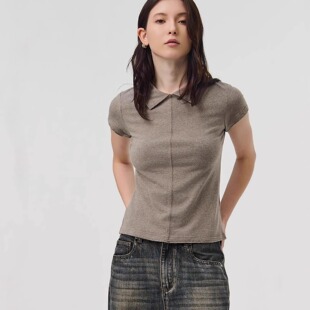 正肩简约短袖 SoloForTwo休闲翻领设计短袖 夏季 2025新款 上衣 T恤女