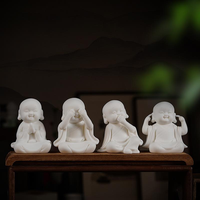创意陶瓷四不小和尚摆件家居客厅书房禅意人物可爱小沙弥装饰摆设