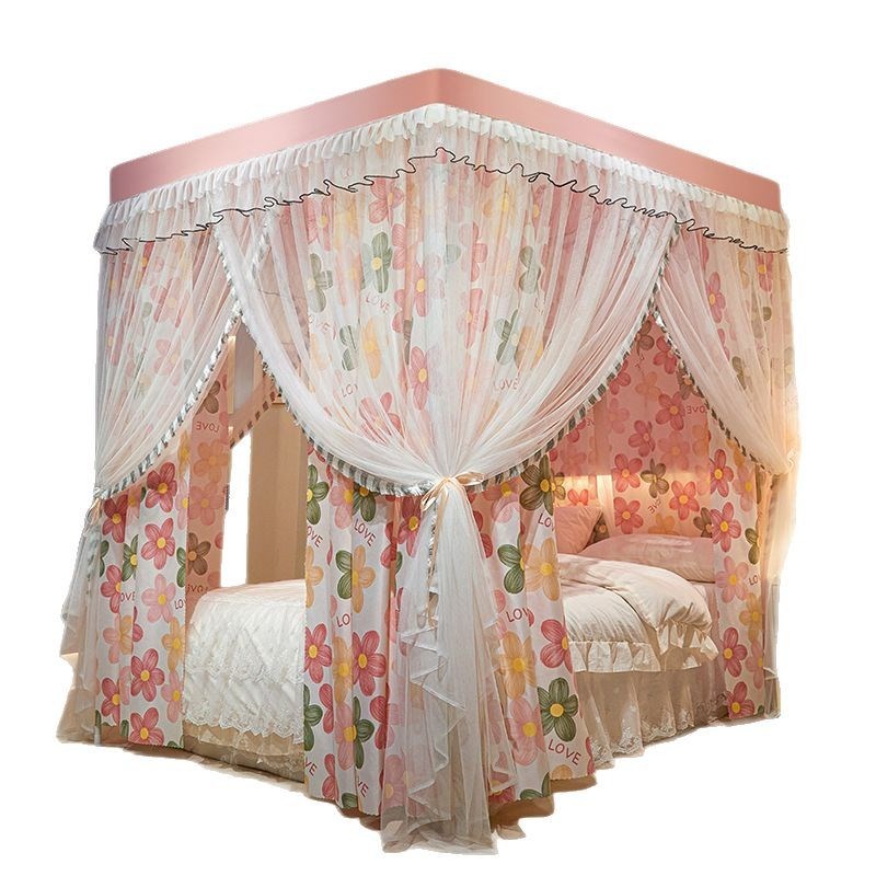 四季款三开门宫廷式落地床幔蚊帐加密加厚帐纱家用单双人蚊帐