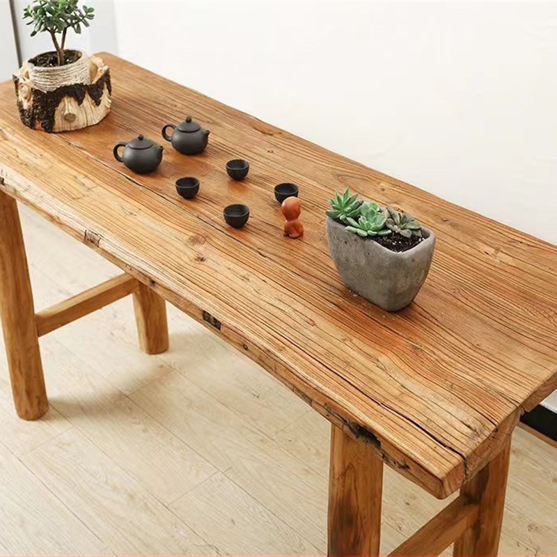 茶桌大板老榆木门板复古书桌餐桌实木花艺桌吧台民宿家用茶楼桌板