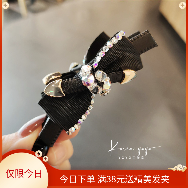 新款皮质水钻网红竖夹香蕉夹马尾夹头饰发夹女边夹少女发饰